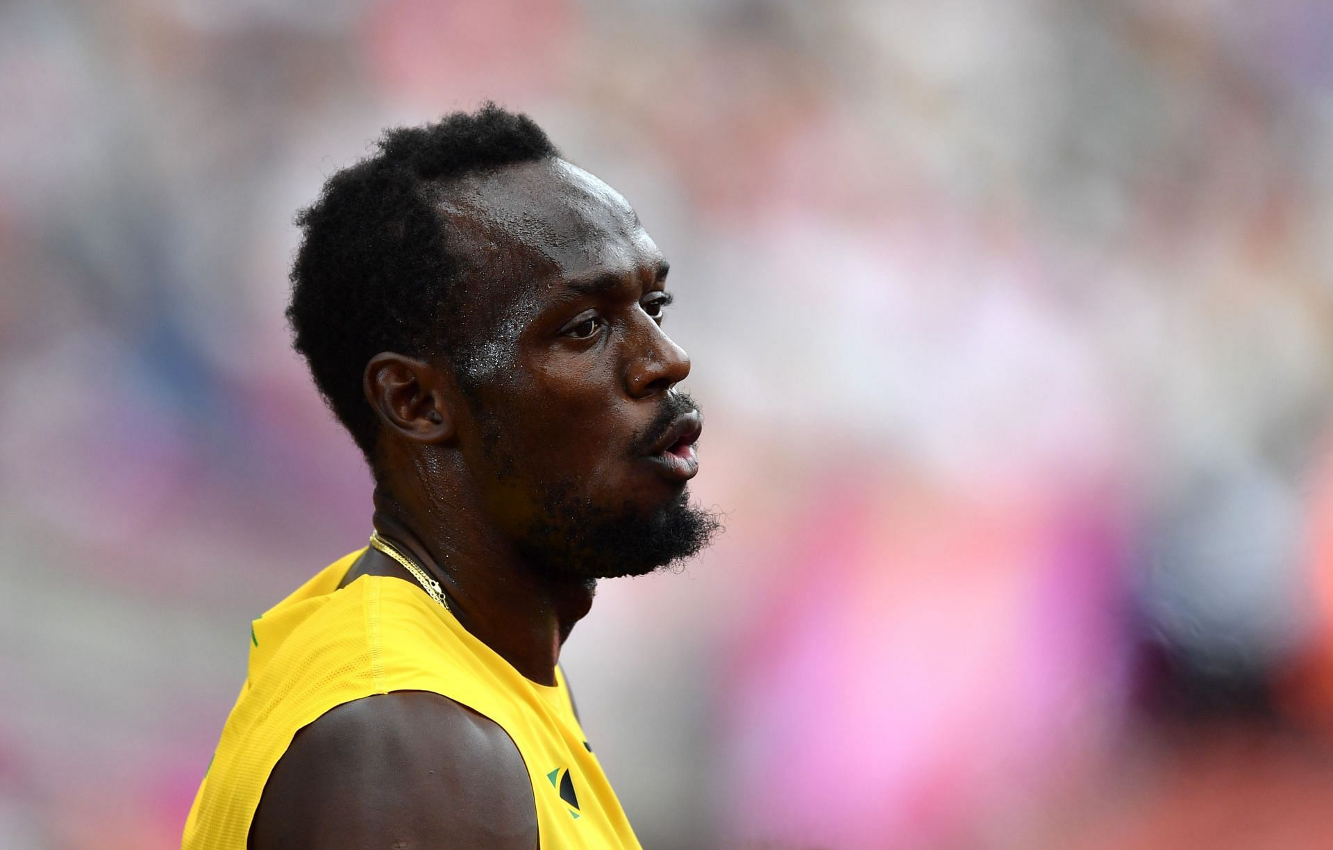 Bolt during the Men's 4x100m relay heats on the seventh day of the 2017 World Athletics Championships (Image via: Getty)